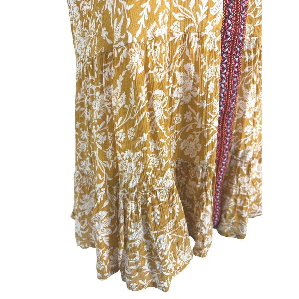 Democracy Womens Floral Boho Tiered Tunic Top Embroidered Mustard Large - Picture 4 of 7